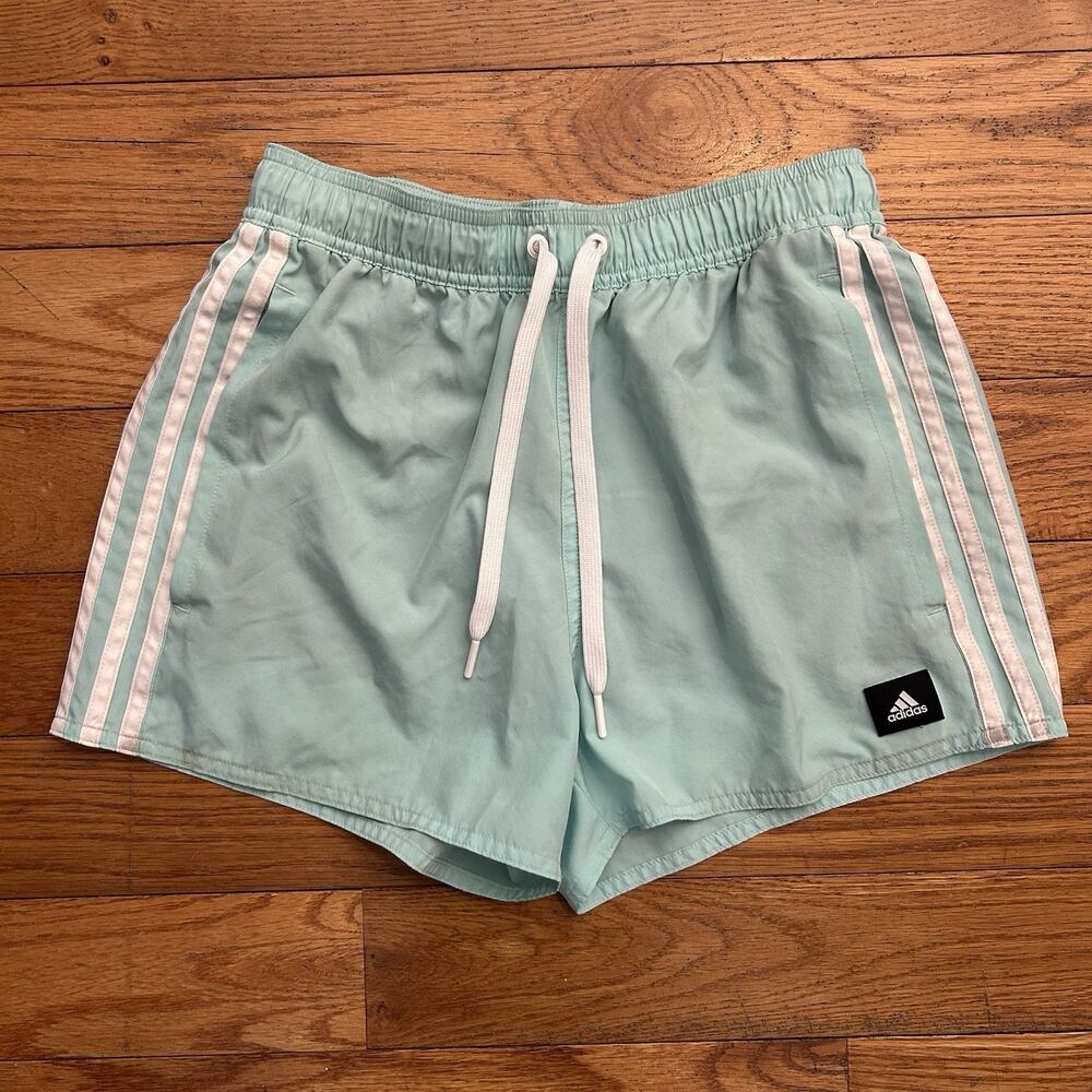 Adidas 3Stripes CLX Very Short Length Turquoise Swim Trunks 3” Small